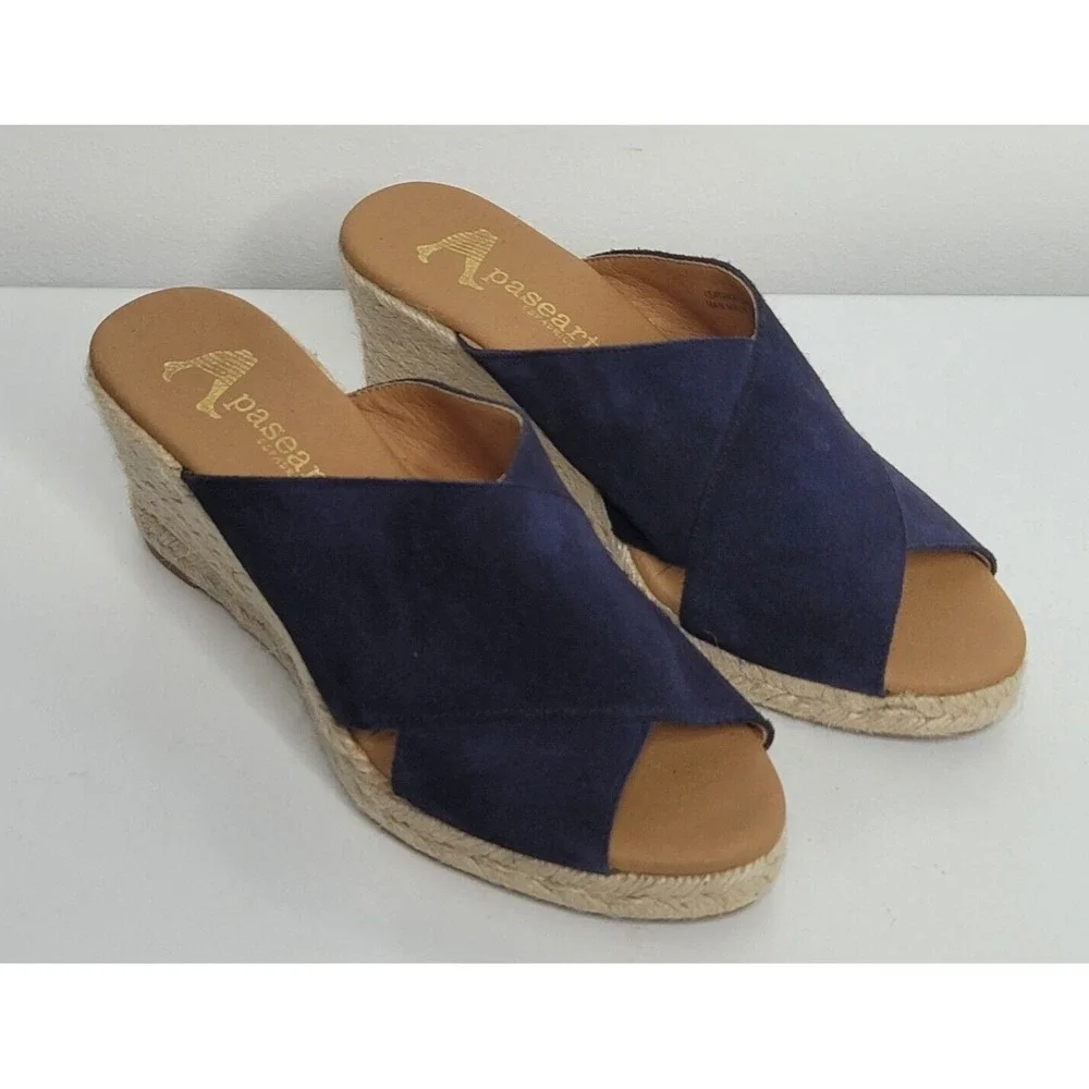 PASEART Women's Sandals Blue Suede Espadrille Platform Wedge Size 38 US 7.5‎